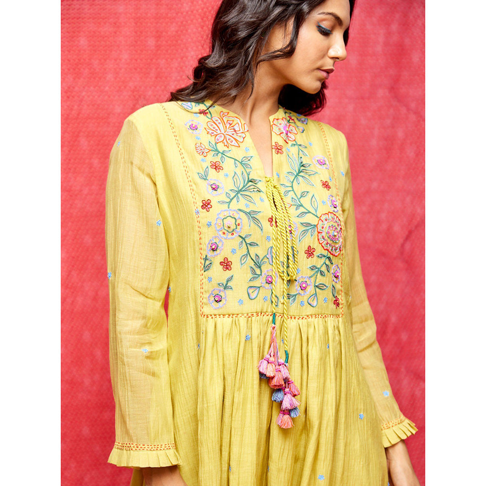 Swati Vijaivargie Rose Yellow Embroidered Dress