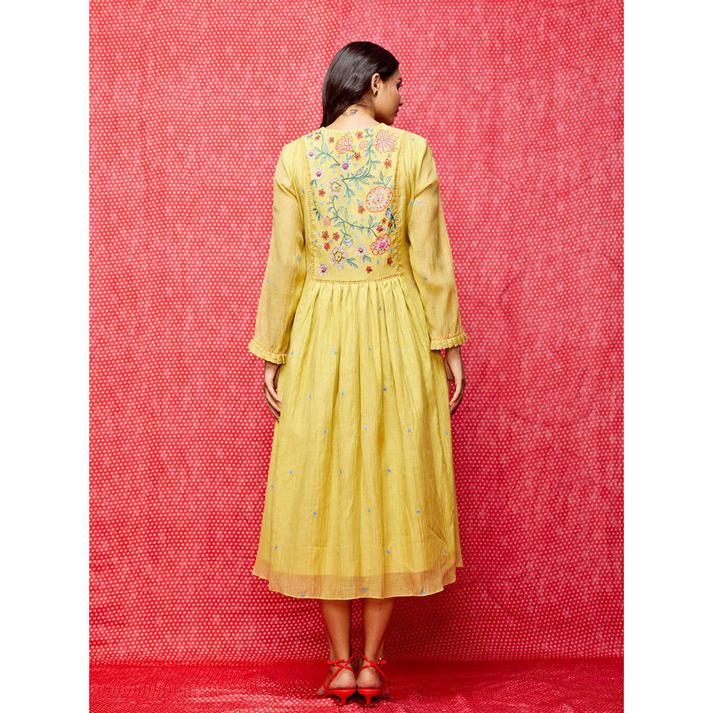 Swati Vijaivargie Rose Yellow Embroidered Dress