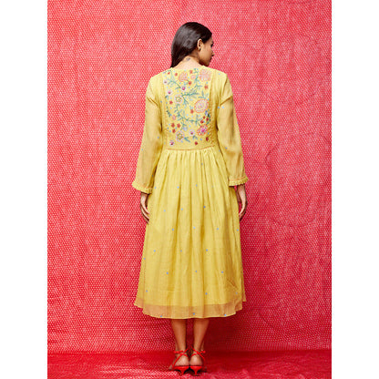 Swati Vijaivargie Rose Yellow Embroidered Dress