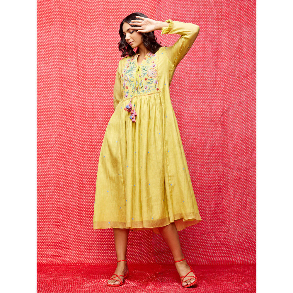 Swati Vijaivargie Rose Yellow Embroidered Dress