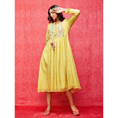 Swati Vijaivargie Rose Yellow Embroidered Dress
