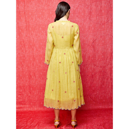 Swati Vijaivargie Rose Yellow Embroidered Wrap Dress