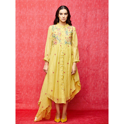 Swati Vijaivargie Rose Yellow Embroidered Round Hem Dress