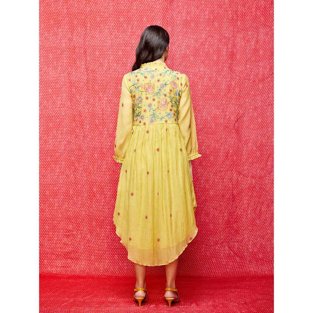 Swati Vijaivargie Rose Yellow Embroidered Round Hem Dress