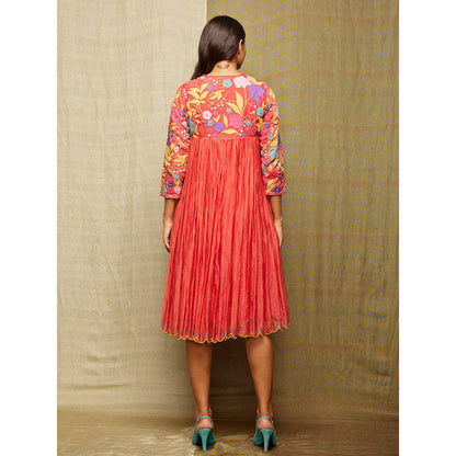 Swati Vijaivargie Rose Red Multi Applique Embroidered Dress With Slip (Set of 2)