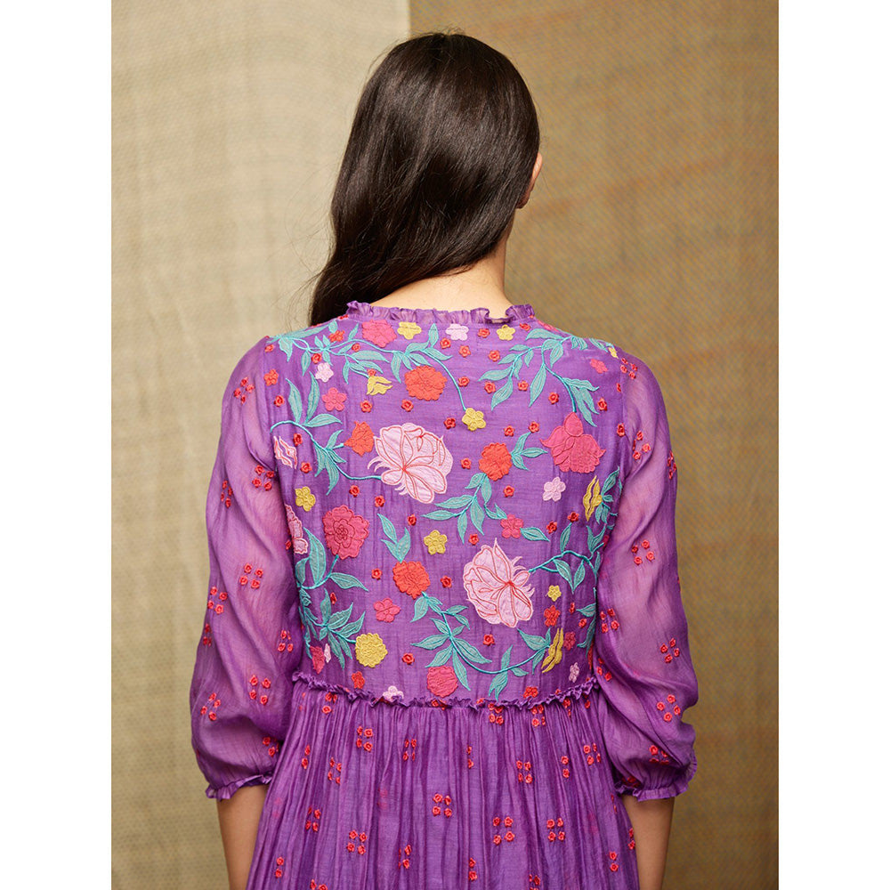 Swati Vijaivargie Rose Purple Multi Applique Dress