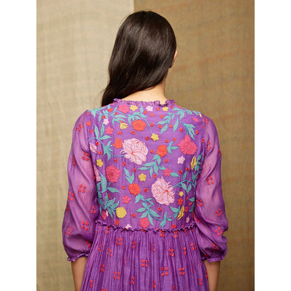 Swati Vijaivargie Rose Purple Multi Applique Dress