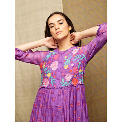 Swati Vijaivargie Rose Purple Multi Applique Dress