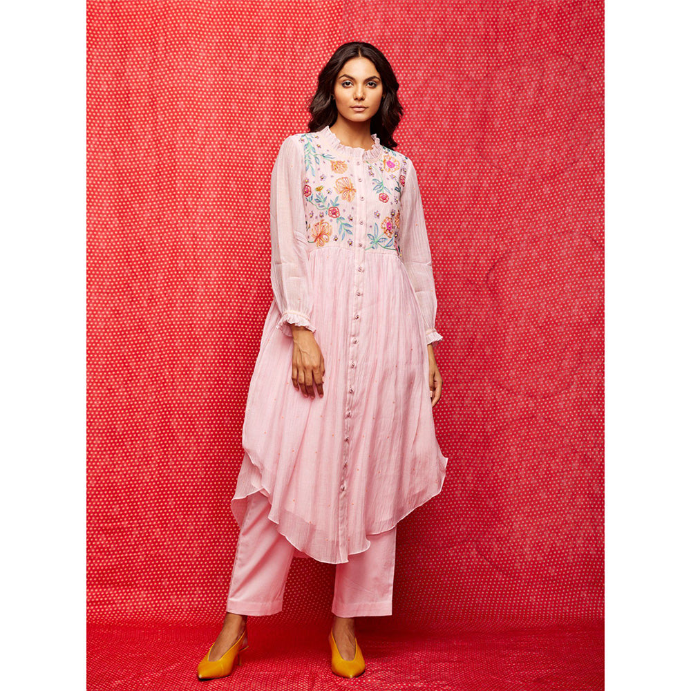 Swati Vijaivargie Rose Pink Embroidered Round Hem Kurta and Pant (Set of 2)