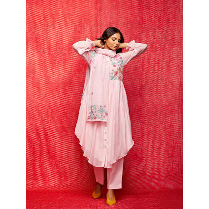 Swati Vijaivargie Rose Pink Embroidered Round Hem Kurta and Pant (Set of 2)