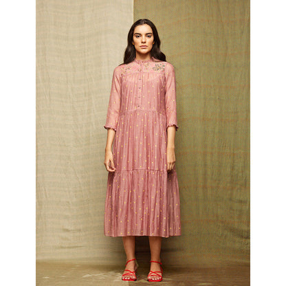 Swati Vijaivargie Rose Blush Tiered Embroidered Dress