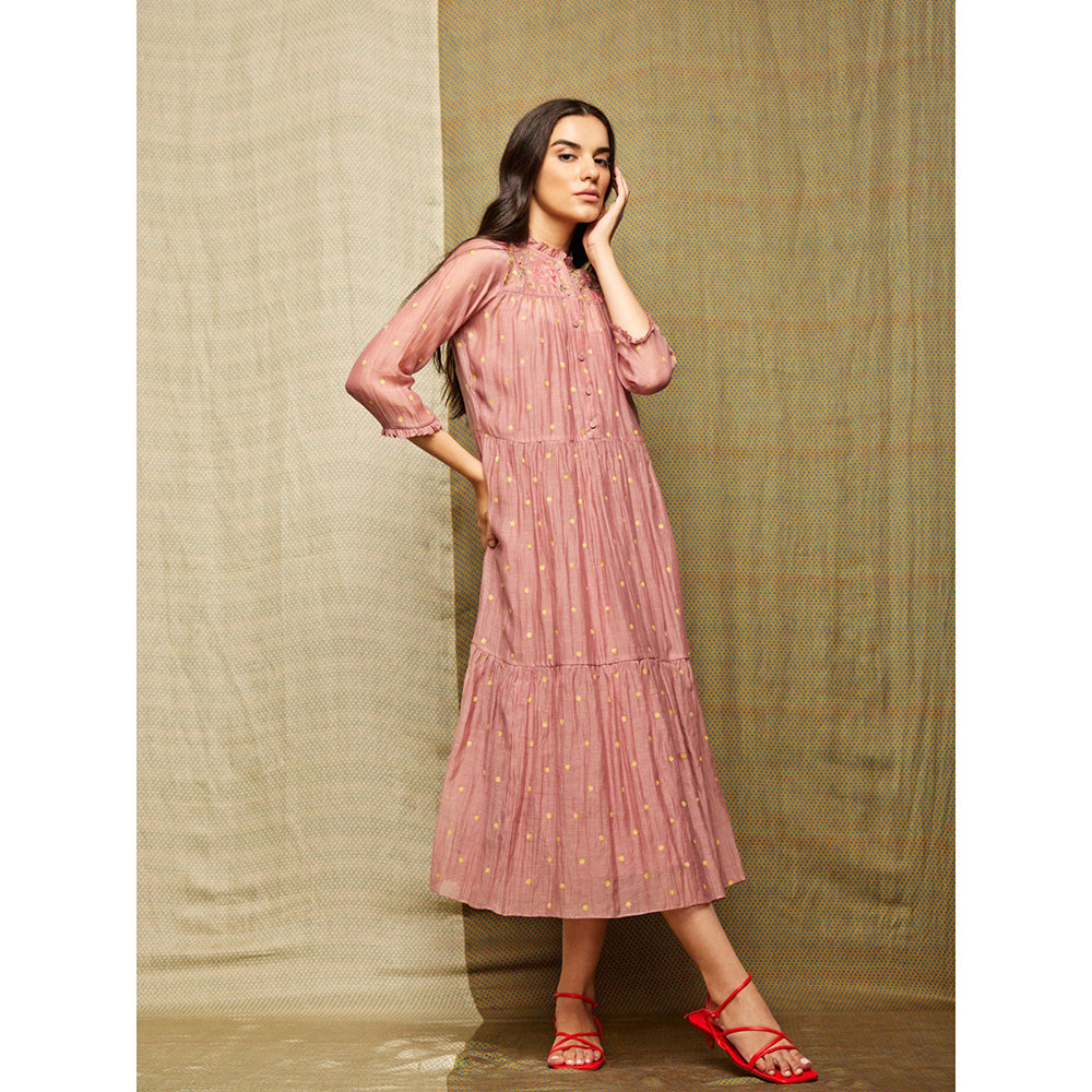 Swati Vijaivargie Rose Blush Tiered Embroidered Dress