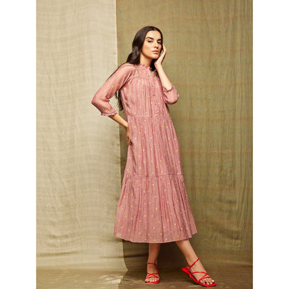 Swati Vijaivargie Rose Blush Tiered Embroidered Dress