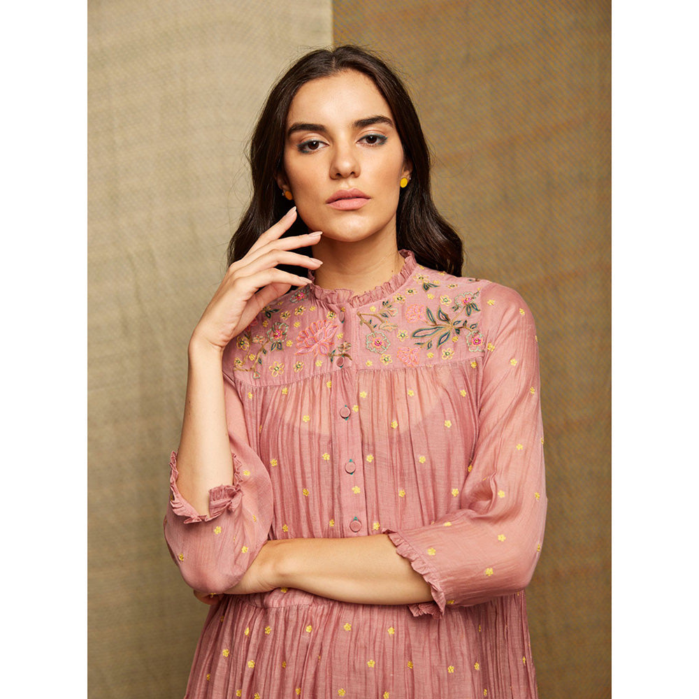 Swati Vijaivargie Rose Blush Tiered Embroidered Dress