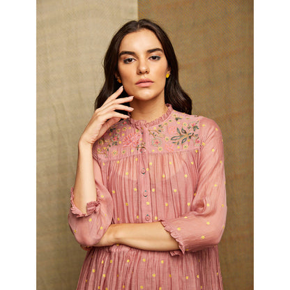 Swati Vijaivargie Rose Blush Tiered Embroidered Dress
