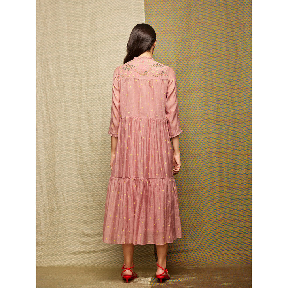 Swati Vijaivargie Rose Blush Tiered Embroidered Dress
