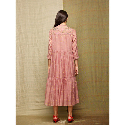 Swati Vijaivargie Rose Blush Tiered Embroidered Dress