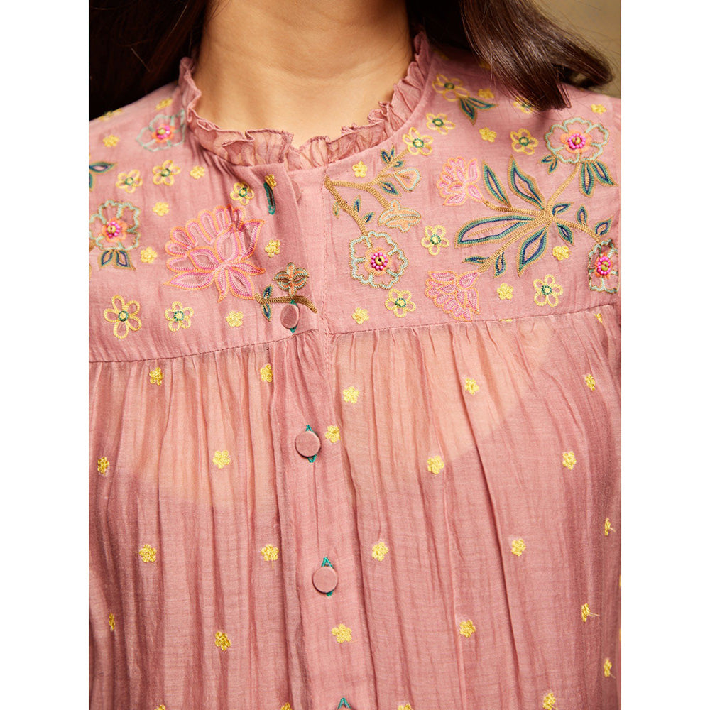 Swati Vijaivargie Rose Blush Tiered Embroidered Dress