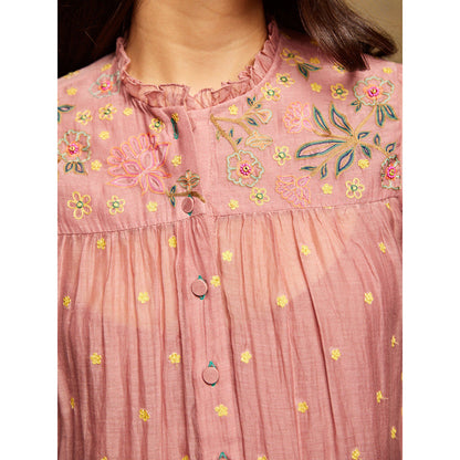 Swati Vijaivargie Rose Blush Tiered Embroidered Dress