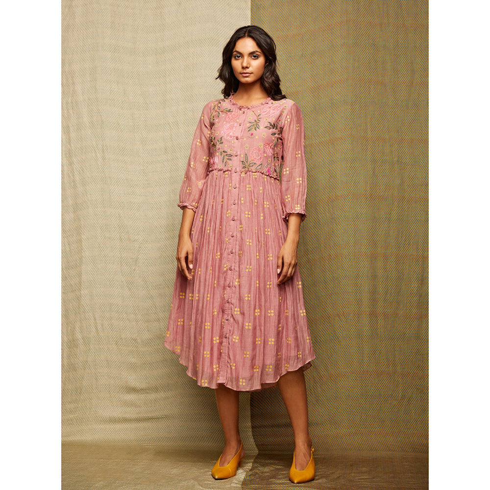 Swati Vijaivargie Rose Blush Embroidered Round Hem Dress