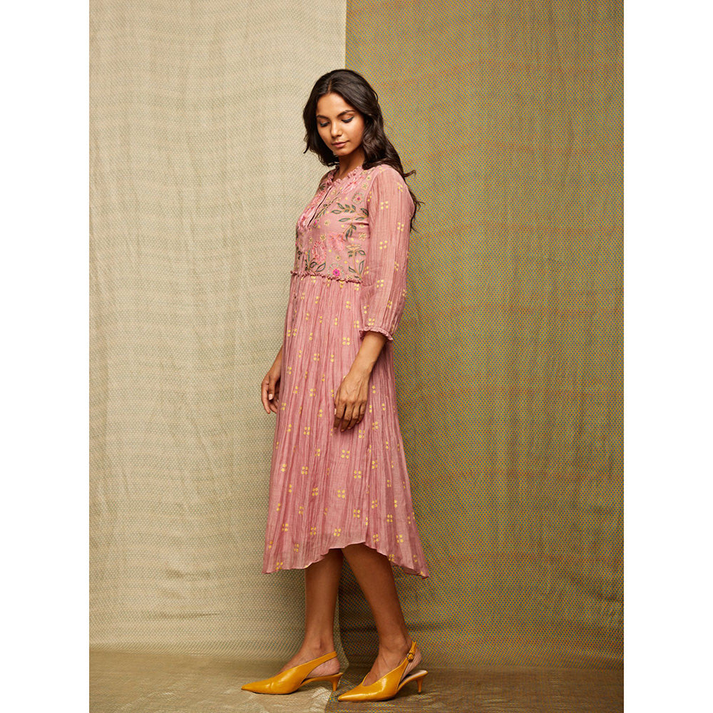 Swati Vijaivargie Rose Blush Embroidered Round Hem Dress