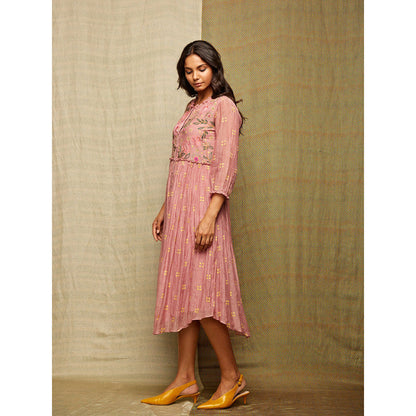 Swati Vijaivargie Rose Blush Embroidered Round Hem Dress