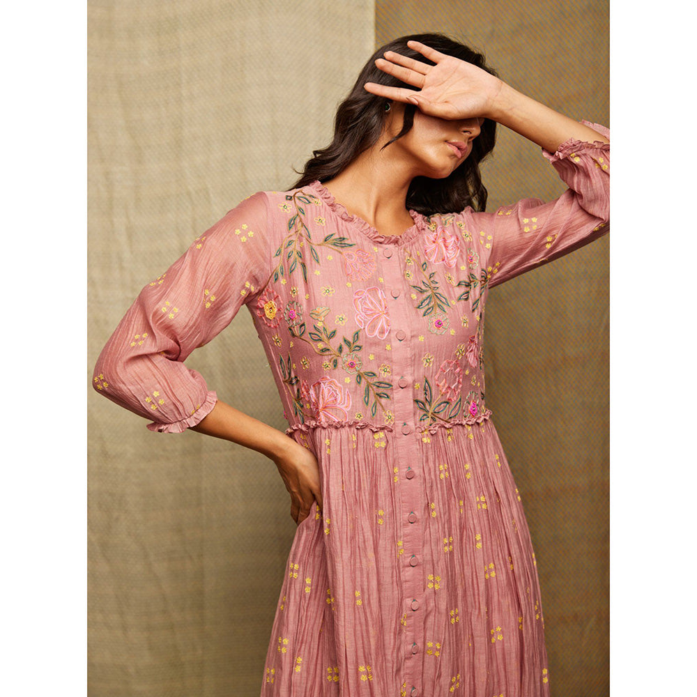 Swati Vijaivargie Rose Blush Embroidered Round Hem Dress