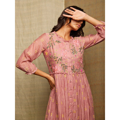 Swati Vijaivargie Rose Blush Embroidered Round Hem Dress