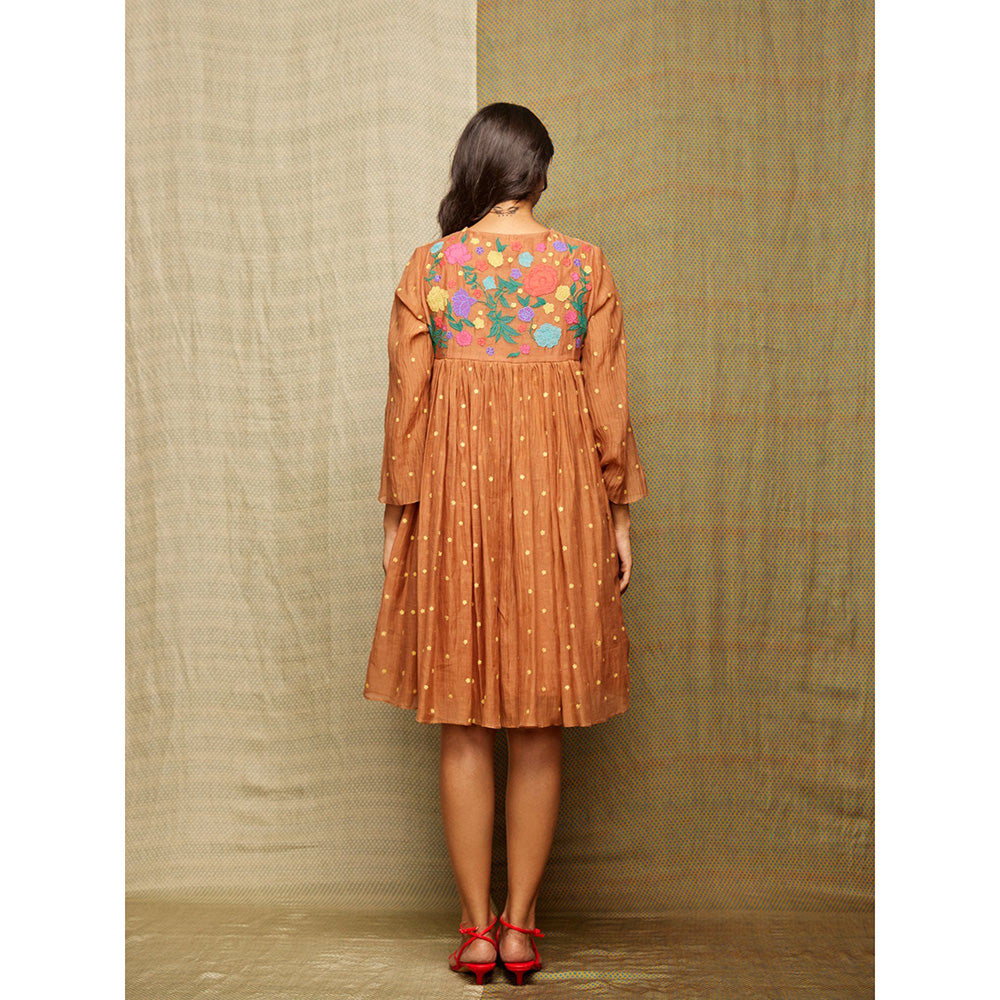 Swati Vijaivargie Rose Brown Applique Embroidered Dress