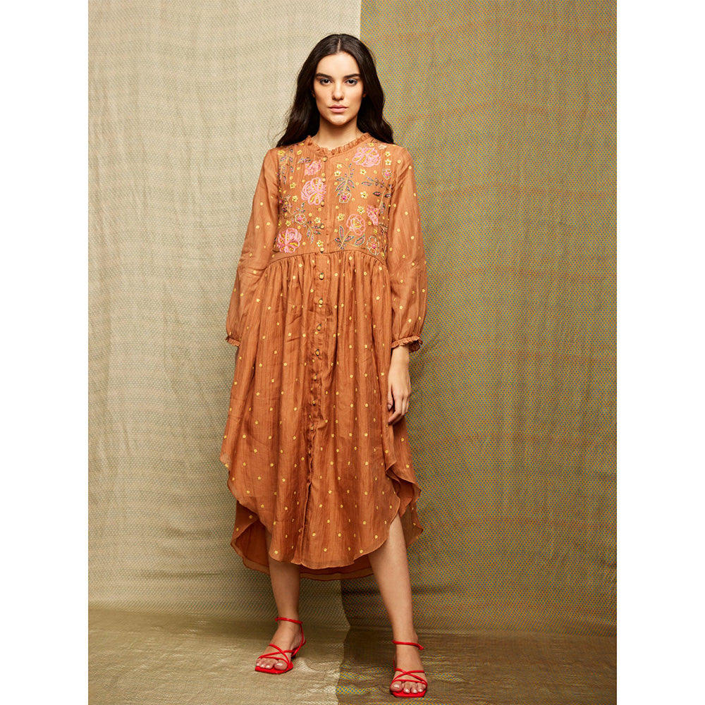 Swati Vijaivargie Rose Brown Embroidered Dress