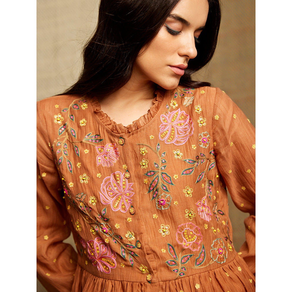 Swati Vijaivargie Rose Brown Embroidered Dress