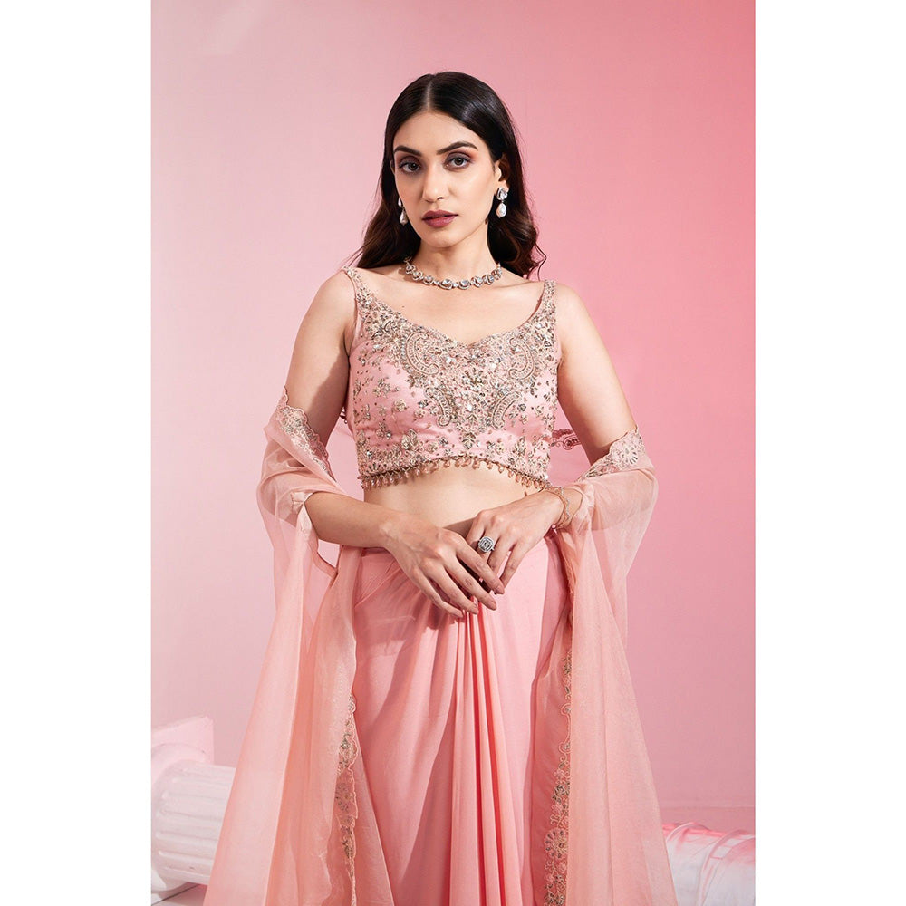 Swati Wadhwani Aafreen Embellished Drape Skirt with Blouse and Cape (Set of 3)