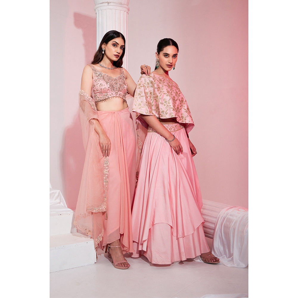 Swati Wadhwani Aafreen Embellished Drape Skirt with Blouse and Cape (Set of 3)