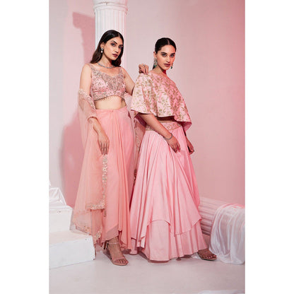 Swati Wadhwani Aafreen Embellished Drape Skirt with Blouse and Cape (Set of 3)