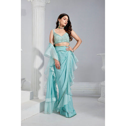 Swati Wadhwani Ziba Organza Frill Pre Drape Saree with Stitched Blouse