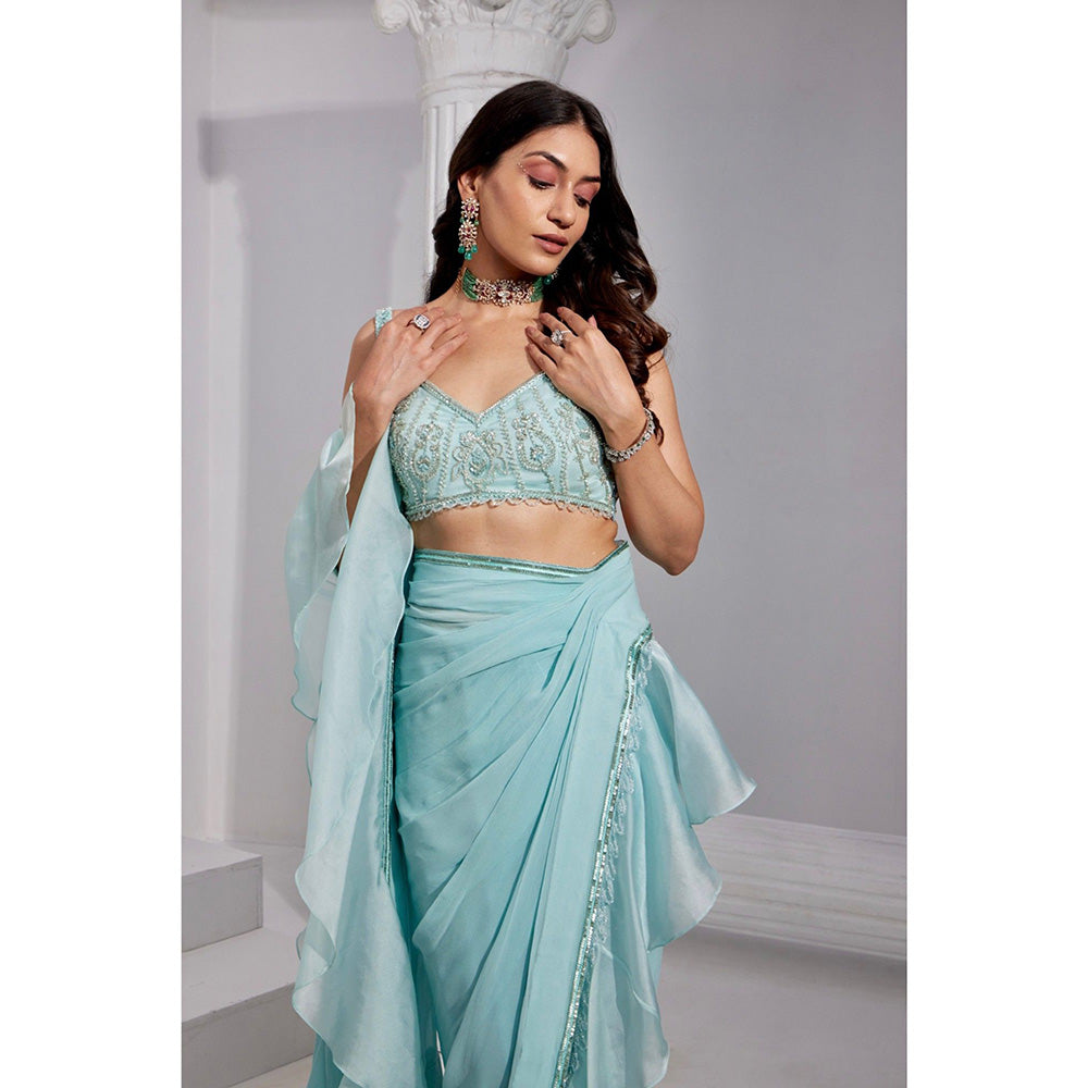 Swati Wadhwani Ziba Organza Frill Pre Drape Saree with Stitched Blouse