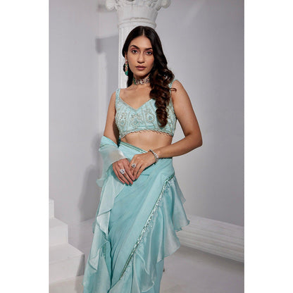 Swati Wadhwani Ziba Organza Frill Pre Drape Saree with Stitched Blouse