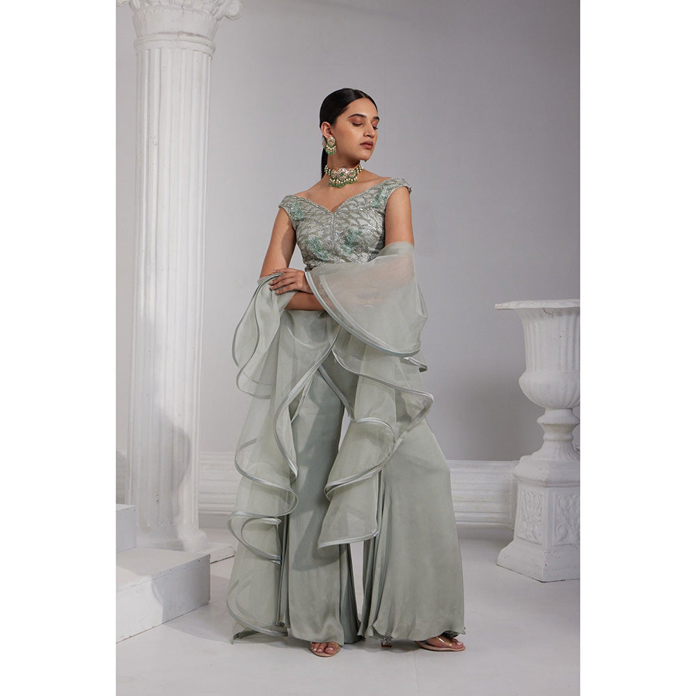 Swati Wadhwani Alyza Embellished Kurti with Palazzo and Ruffle Dupatta (Set of 3)