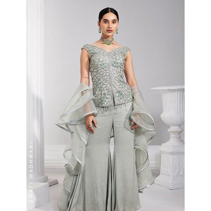 Swati Wadhwani Alyza Embellished Kurti with Palazzo and Ruffle Dupatta (Set of 3)