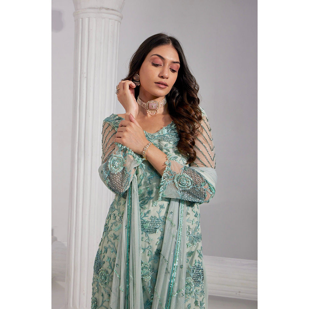 Swati Wadhwani Aabro Hand Embroidered Kurta with Sharara and Dupatta (Set of 3)