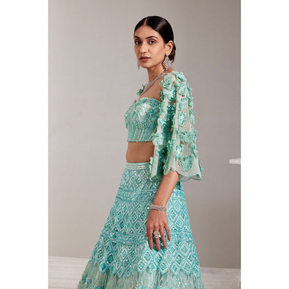 Swati Wadhwani Miraan Embellished Blouse with 3-D Sleeves and Lehenga (Set of 3)