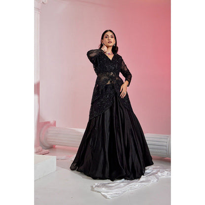 Swati Wadhwani Zinnat Embellished Peplum Jacket and Lehenga (Set of 2)