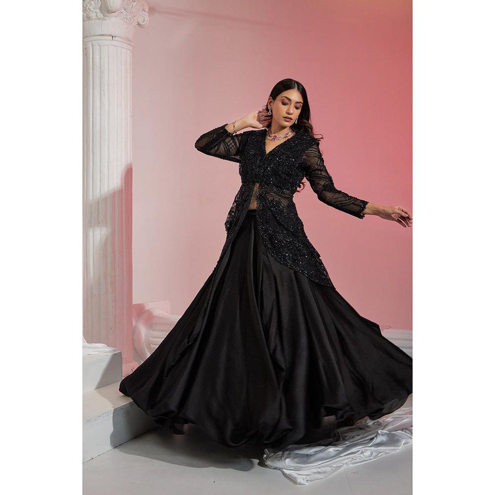 Swati Wadhwani Zinnat Embellished Peplum Jacket and Lehenga (Set of 2)