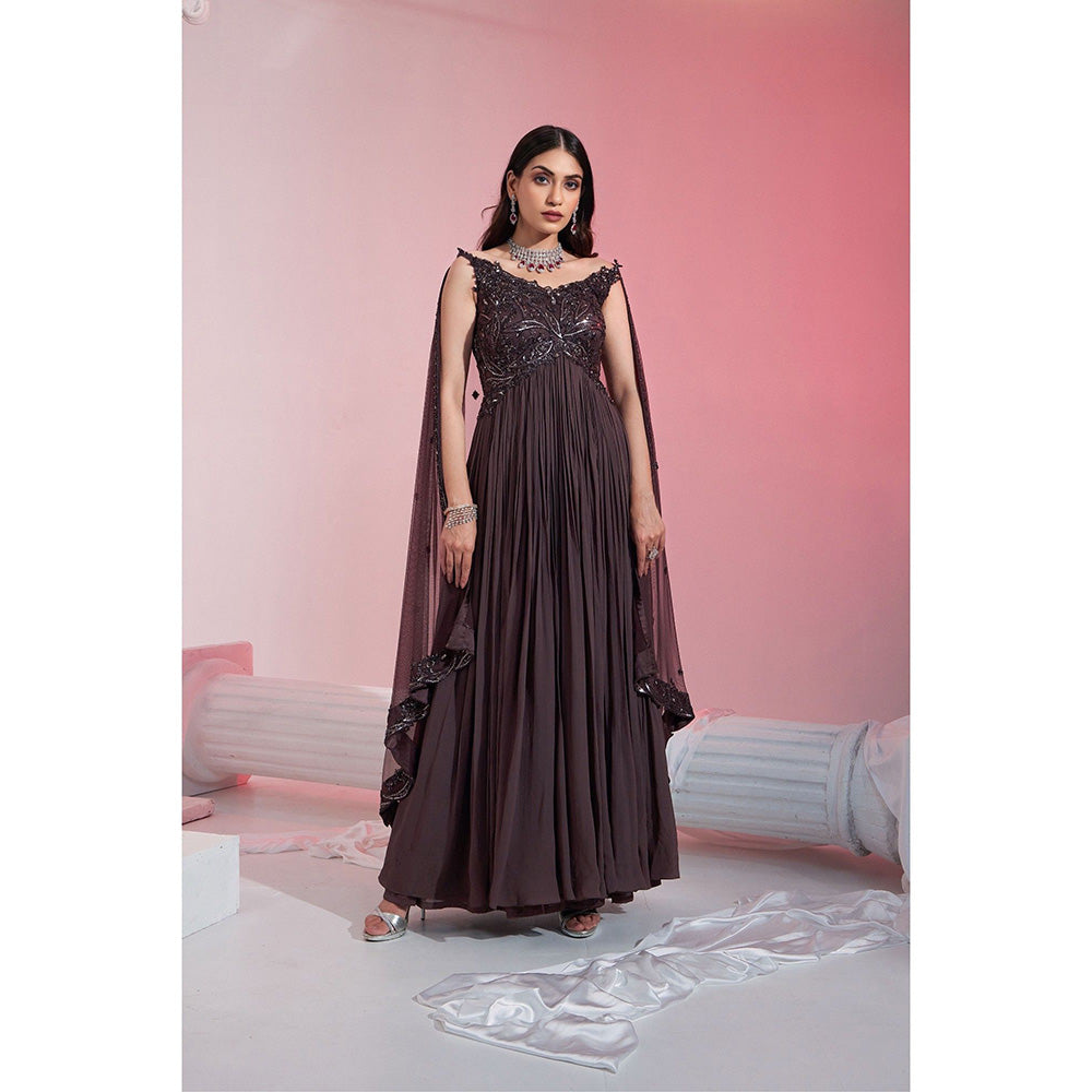 Swati Wadhwani Aliya Pleated Embellished Dress with Dupatta (Set of 2)