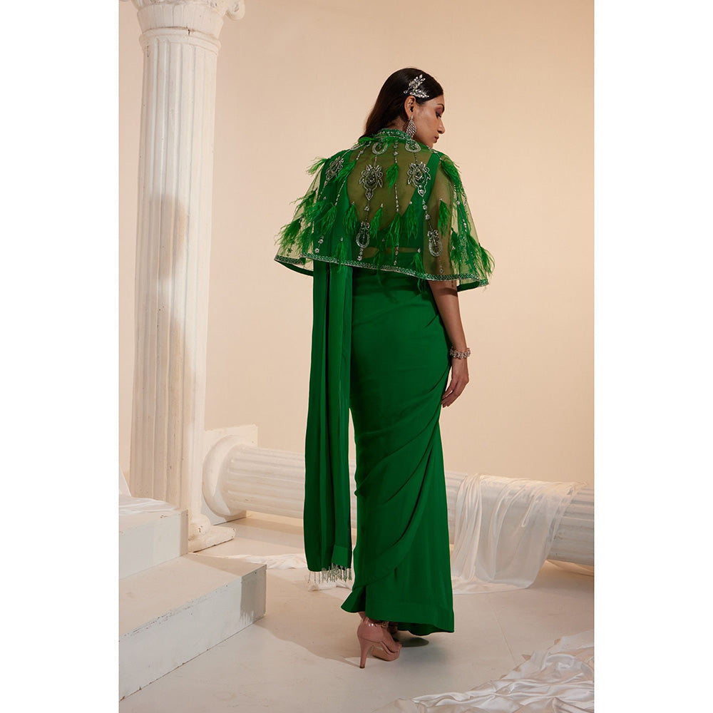 Swati Wadhwani Tahira Feather Cape with Pre Drape Saree and Stitched Blouse