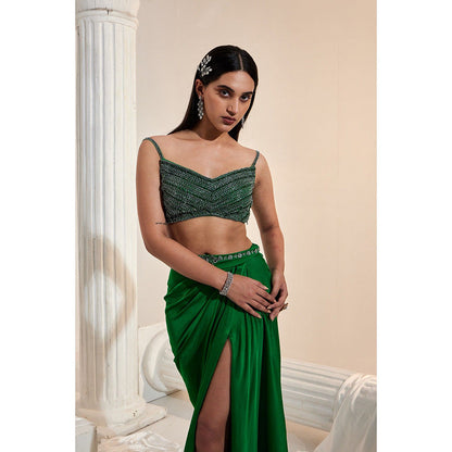 Swati Wadhwani Aranya Embellished Drape Skirt with Blouse and Belt (Set of 3)