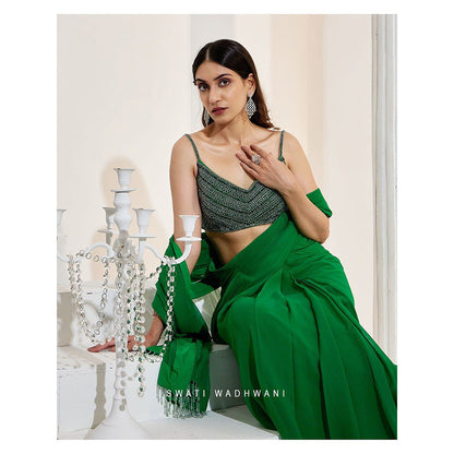Swati Wadhwani Zooni Pre Drape Saree and Stitched Blouse