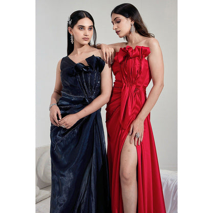 Swati Wadhwani Black Estelle Front Slit Embellished Evening Gown