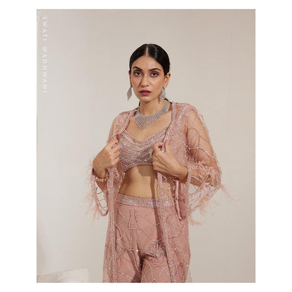 Swati Wadhwani Rosbagh Embellished Blouse with Pant and Jacket (Set of 3)