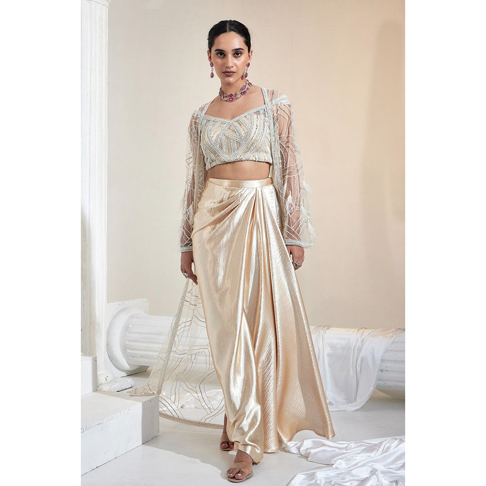 Swati Wadhwani Zahida Embellished Drape Skirt with Blouse and Jacket (Set of 3)